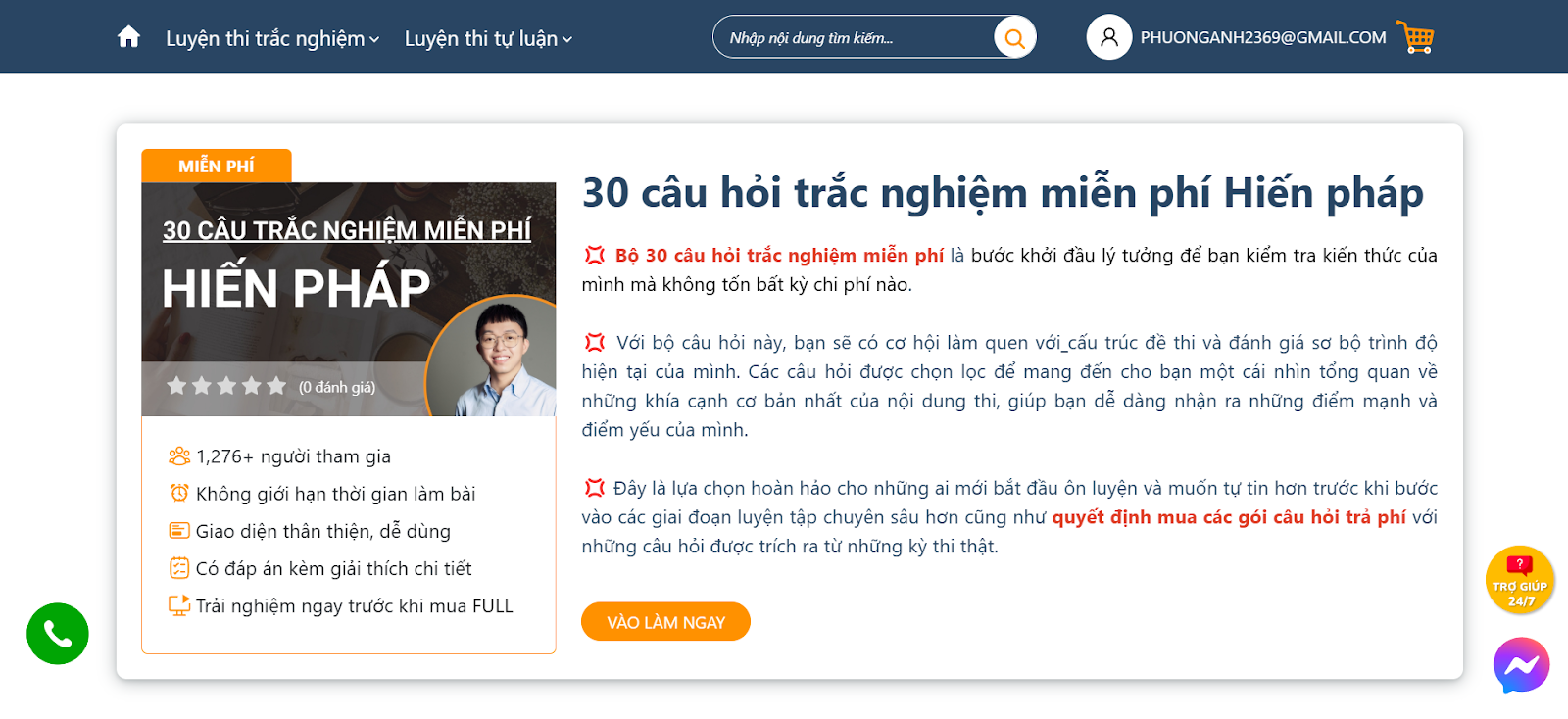 Nhận ngay gói 30 câu hỏi trắc nghiệm Hiến pháp miễn phí tại Công chức 247Nhận ngay gói 30 câu hỏi trắc nghiệm Hiến pháp miễn phí tại Công chức 247