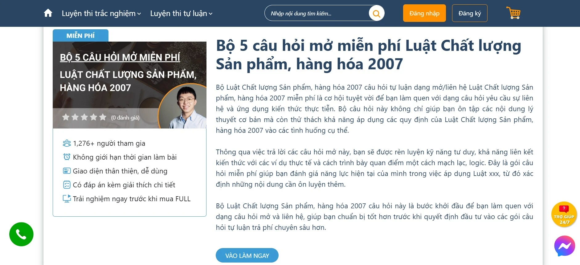    Bộ 5 câu hỏi mở miễn phí Luật Chất lượng Sản phẩm, hàng hóa 2007 giúp bạn luyện tập tốt hơn