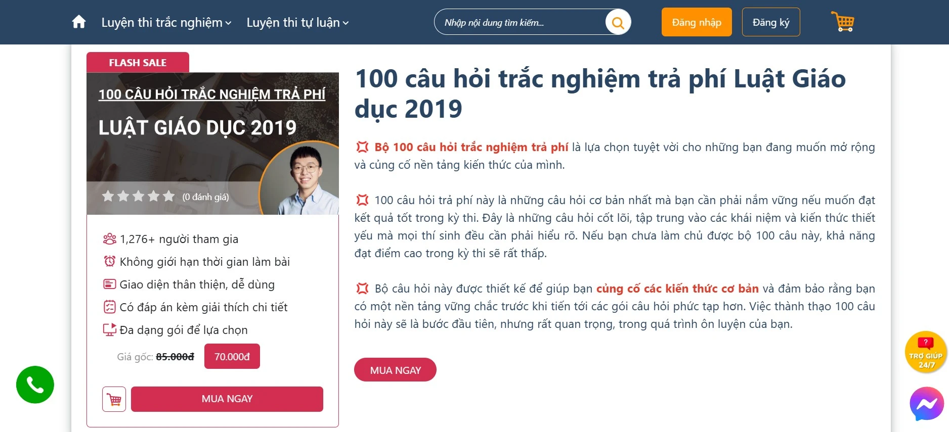    Nâng cao hiệu quả ôn tập với gói 100 câu hỏi trắc nghiệm trả phí Luật Giáo dục 2019